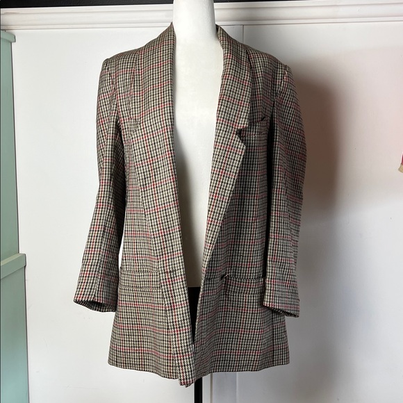Vintage 80s Houndstooth Checkered oversized Blazer Jacket - Picture 1 of 16